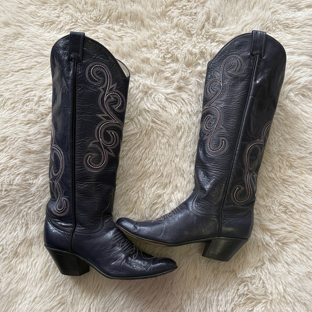 Navy *Vintage* Larry Mahan tall knee-high cowboy boots